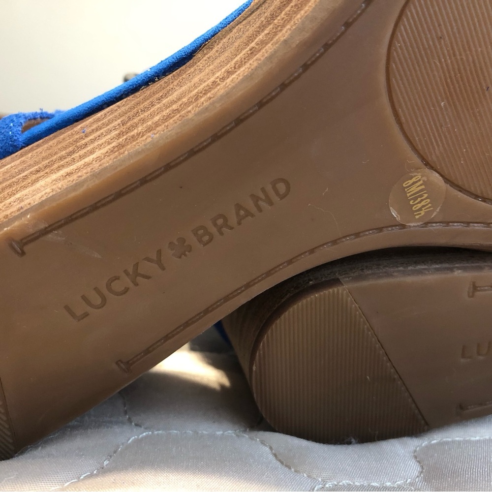 Lucky Brand Blue Suede Wedge Sandals | Ankle Strap | Size 8 - Picture 6 of 7